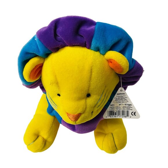 I Rattle Yellow Lion Plush Blue Purple Mane Rattle Lion Stuffed Toy - Picture 10 of 10